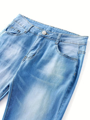  Button Fly High Rise Flared Leg Jeans