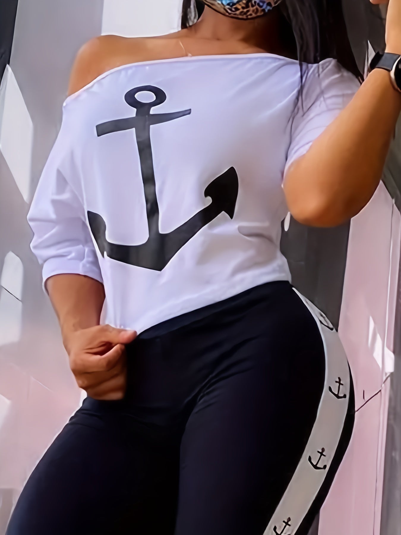  Anchor Print Crop Top & Leggings Set