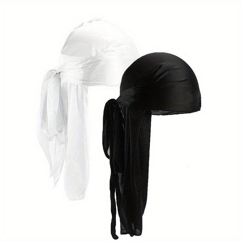 2pcs Bandana Pirate Hat Silk Durag Turban Hijab Hat For Men Women