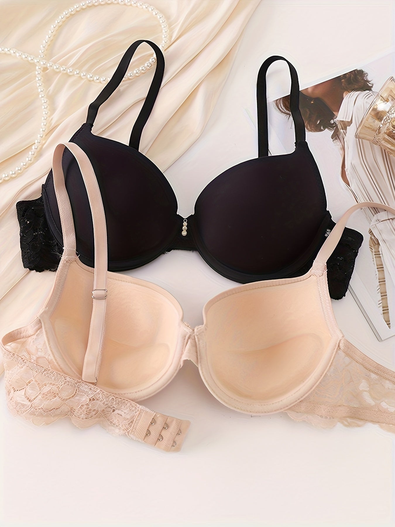 3pcs Lace T Shirt Push Up Bras Breathable Women's Lingerie