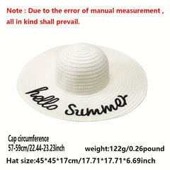 Summer Embroidery Sun Hat Wide Brim Floppy Straw Hat