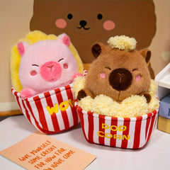 Kabala Plush Toy Stuffed Popcorn Brown Fluffy Fur Red Bucket Kids Gift