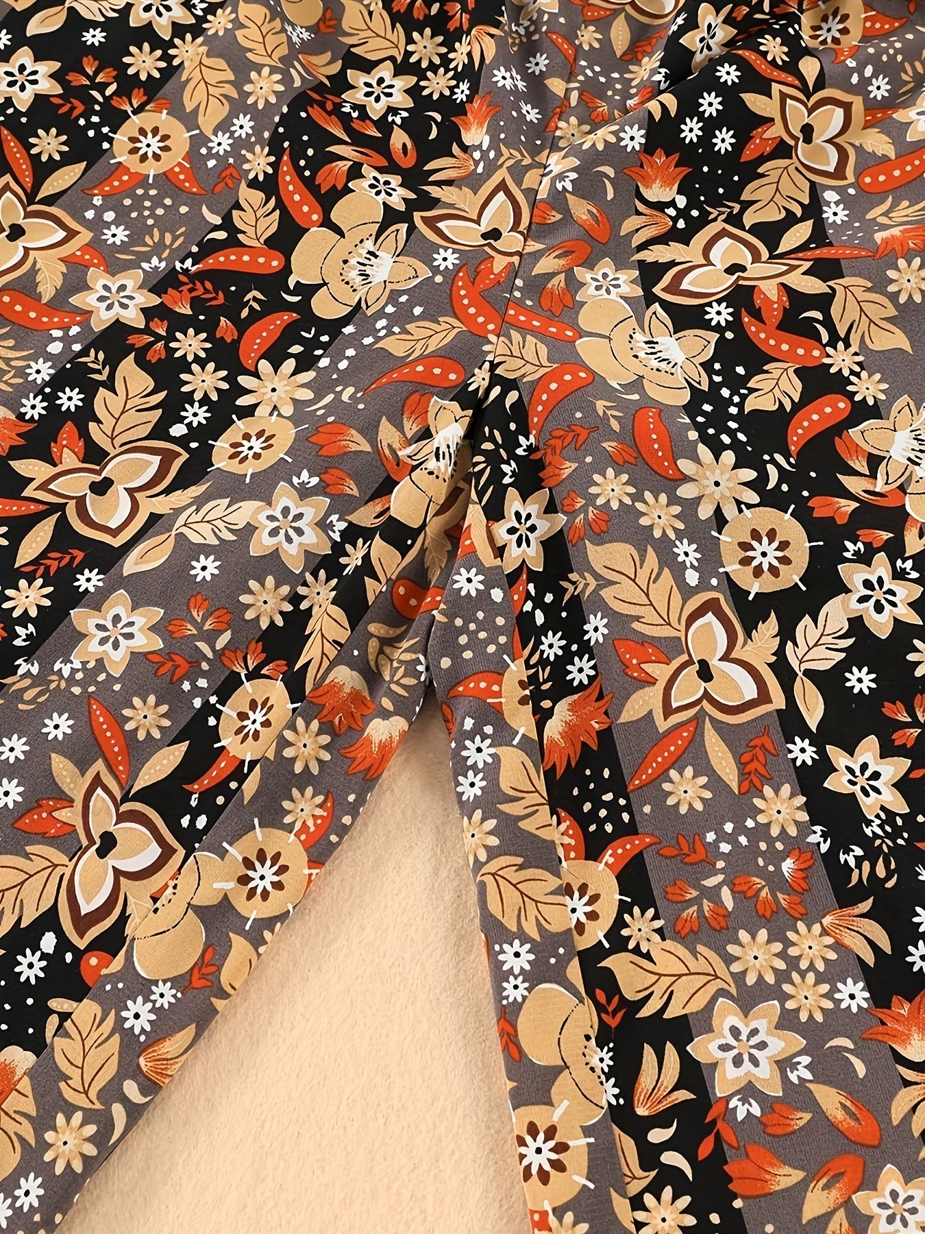  Colorblock Floral Print Wide Leg Trousers