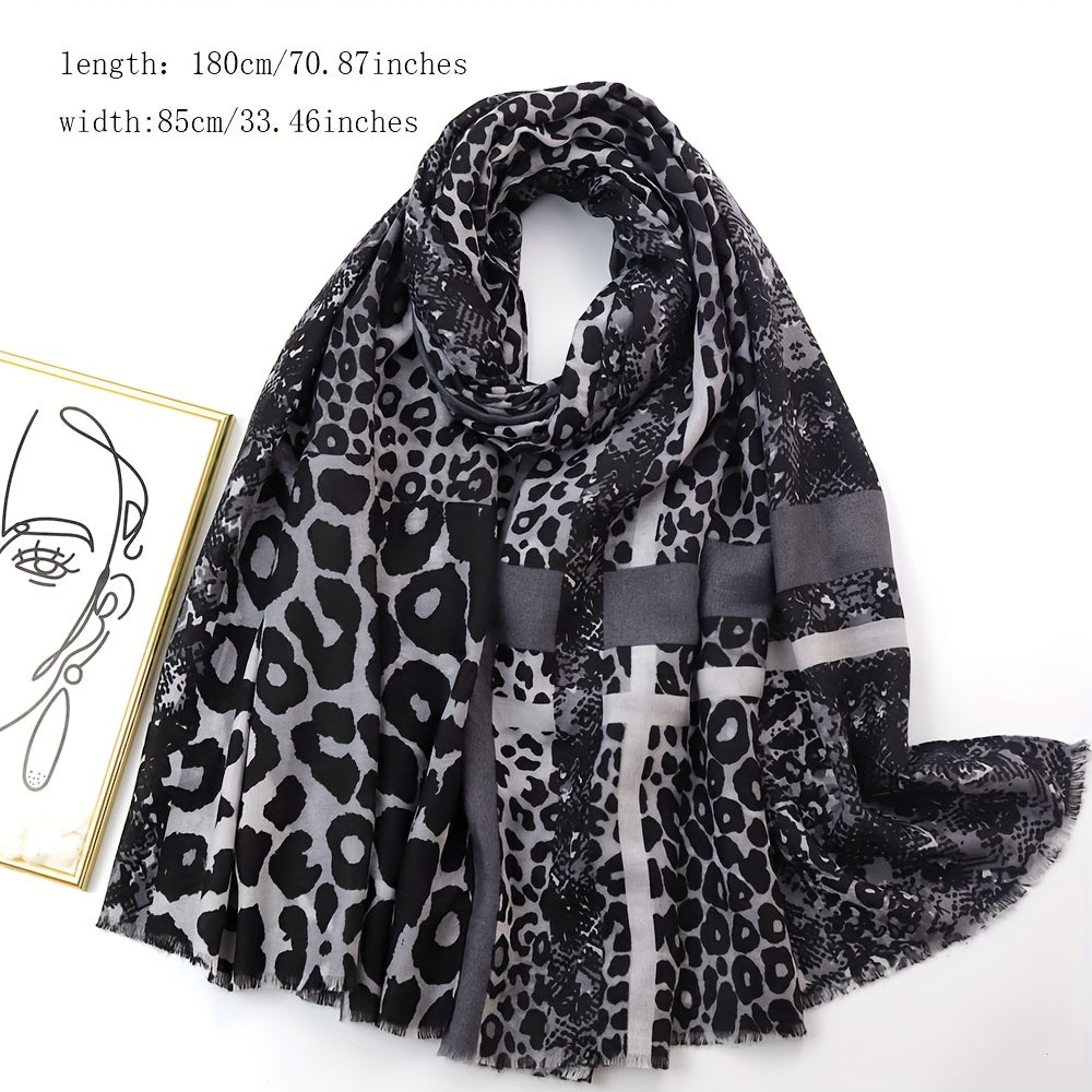 Leopard Print Matching Shawl Thin Breathable Tassel Scarf