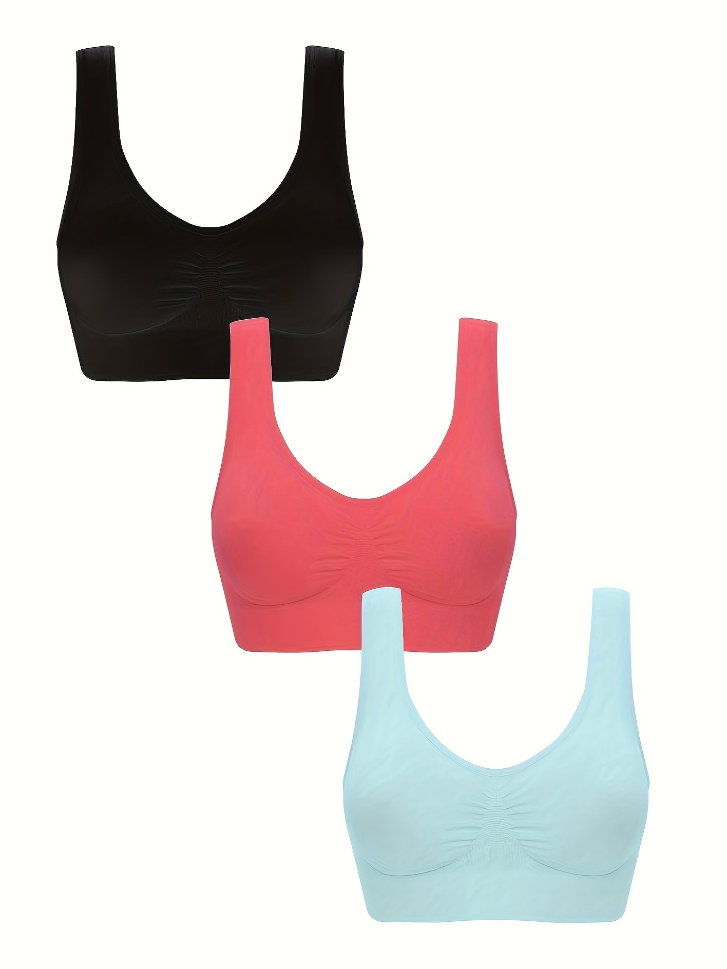 3-Pack Wireless Sports Bras - Comfy & Breathable Tank Bra