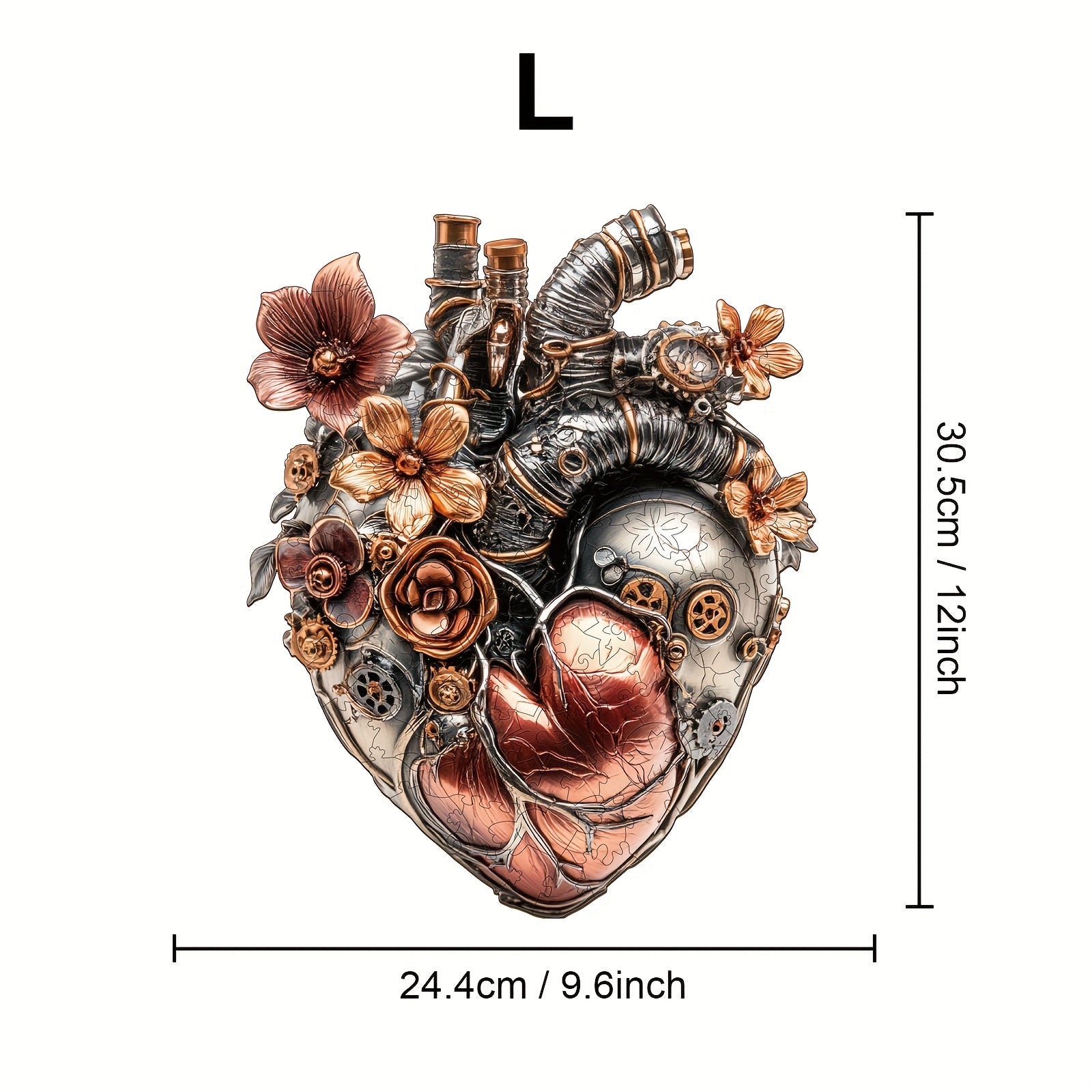 Steampunk Mechanical Heart Wooden Puzzle Floral Gear Brain Teaser for Adults