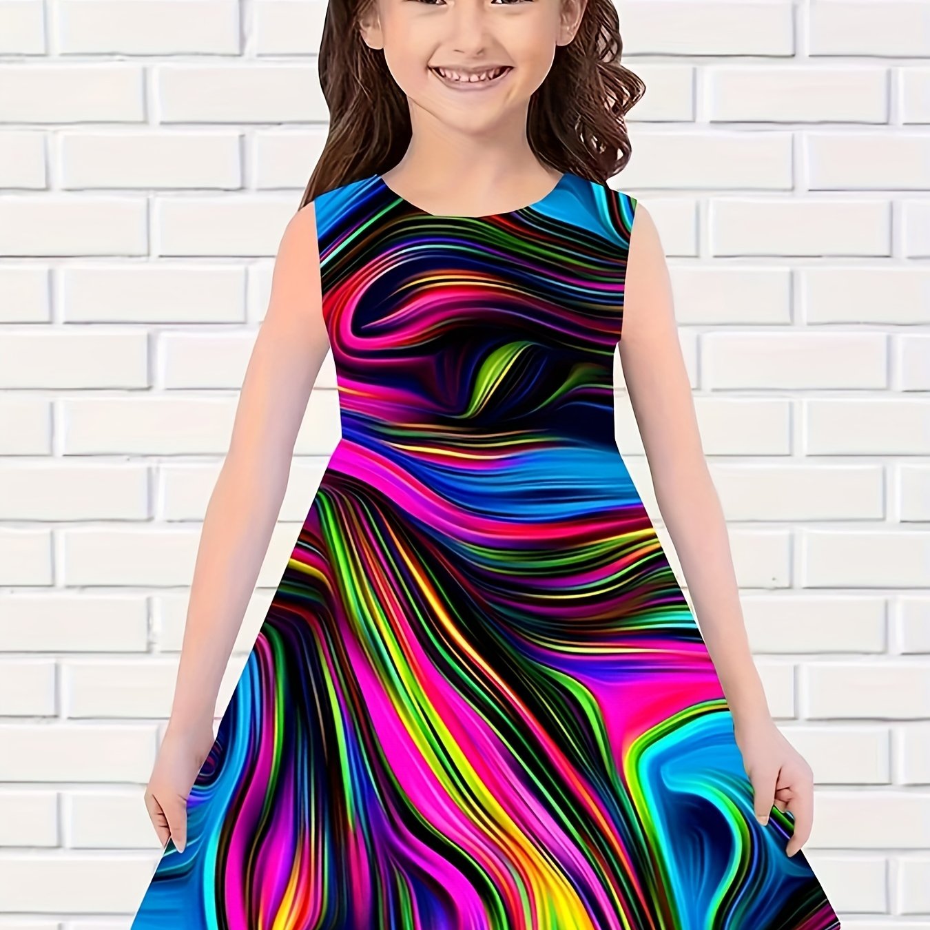 Girls Pattern Graphic Sleeveless Dress for Summer