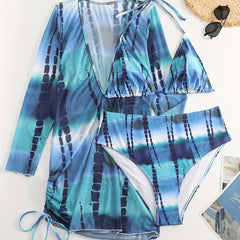  Tie Dye Bikini Set with Long Sleeve Cover Up