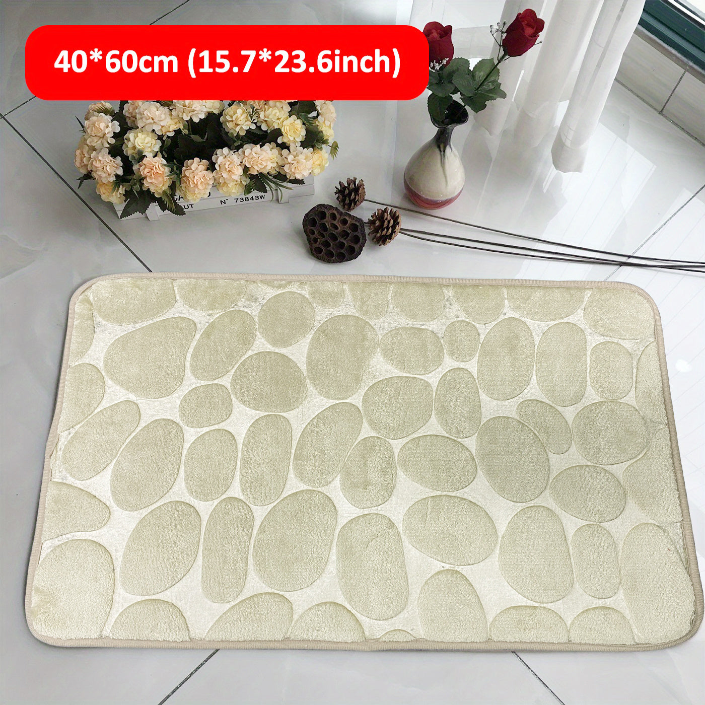 Cobblestone Embossed Memory Foam Bath Mat Non Slip Washable Thick Bath Rug