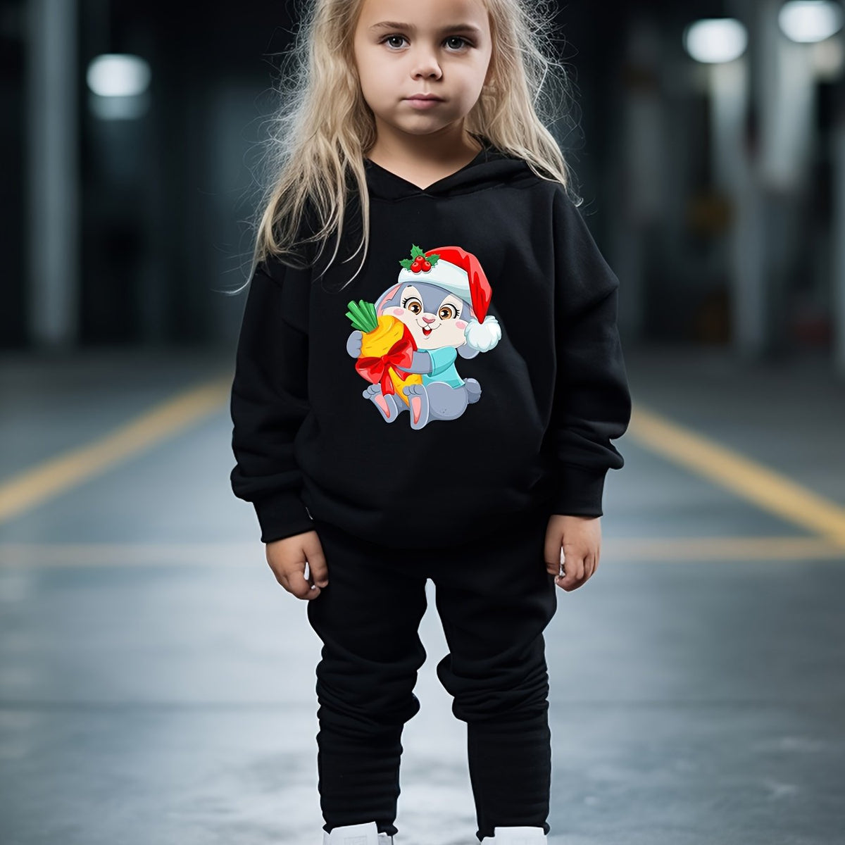 Christmas Bunny Print Hoodies Pants Set For Girls Boys