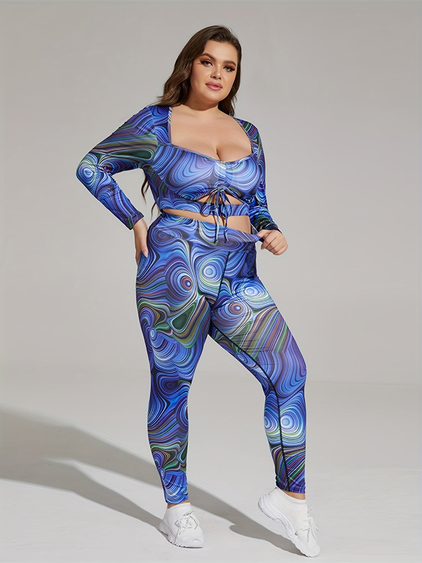  Printed Cut Out Crop Top & Leggings Set