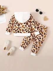 Leopard Pattern Toddler Girl's 2pcs Hoodie & Sweatpants Set