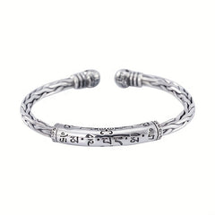 Vintage Silver Printed Rune Cuff Bracelet - Unisex Hip Hop Jewelry
