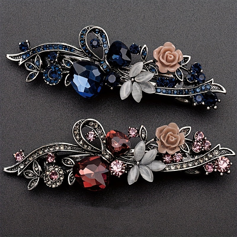 Retro Alloy Rhinestone Bow Hair Clip Crystal Flower Grace Hair Accessories