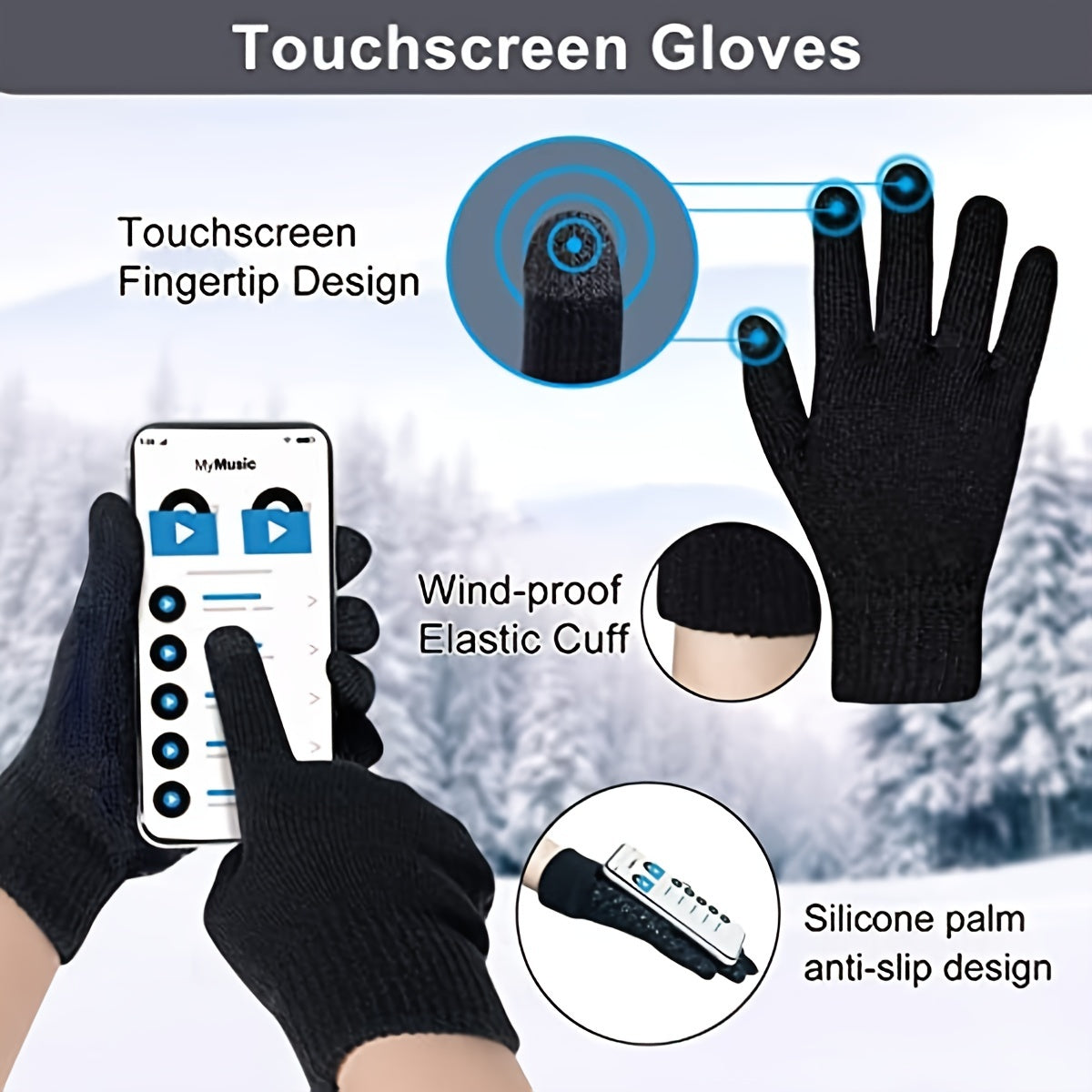 Winter Fleece Set Knit Beanie Hat Scarf Touch Screen Gloves