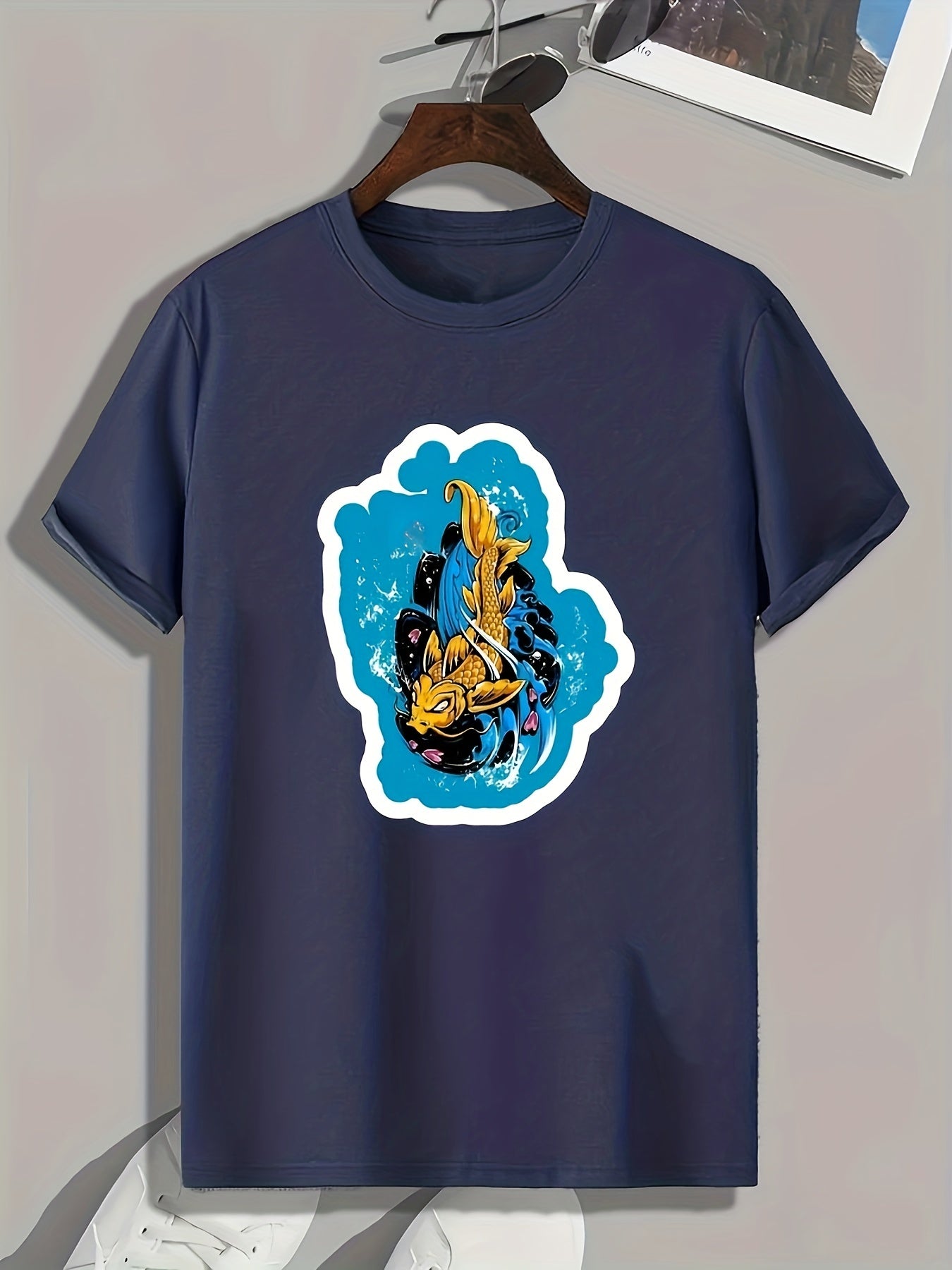 Fish Print Men's Graphic T-shirt for Summer