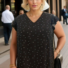  Heart Print Ruffle Sleeve V Neck Top