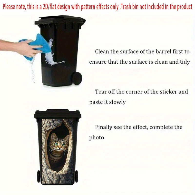 Realistic Tabby Cat Tree Hole Sticker Weather Resistant Art for Trash Bins