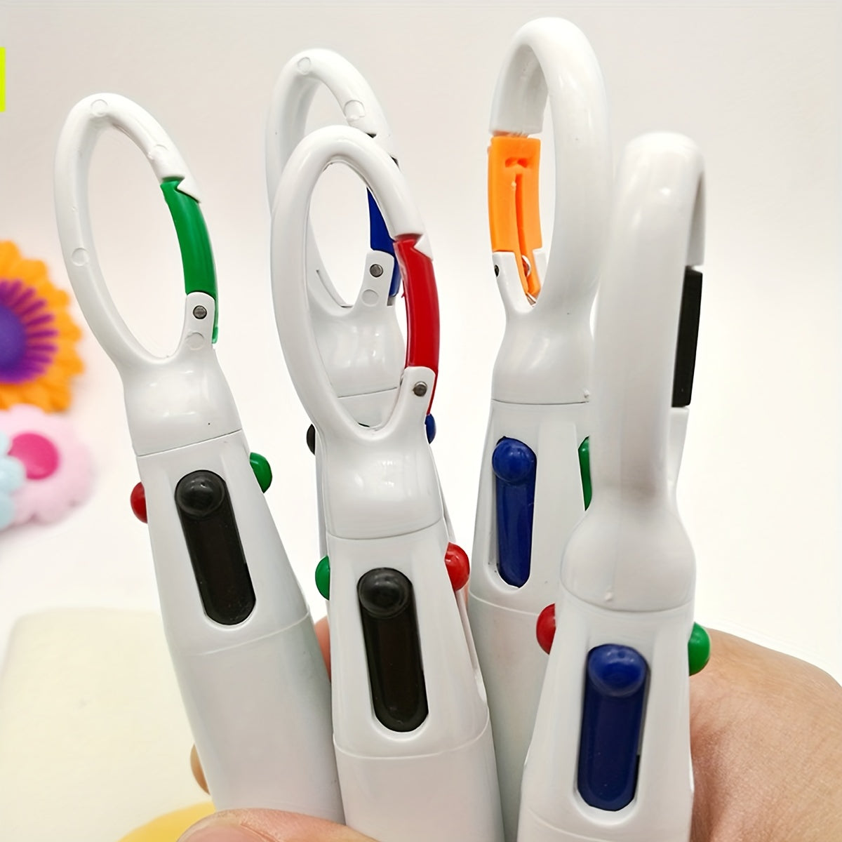 Portable Ballpoint Pen Set with Carabiner - Set of 4 Pens