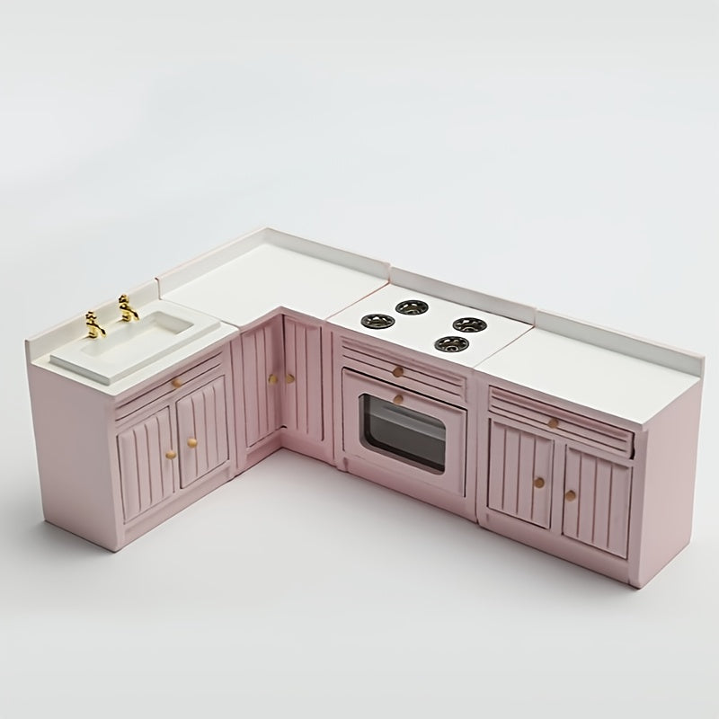 1:12 Scale Kitchen Set 4pcs Wooden Cabinets Sink Countertop Oven & Stove