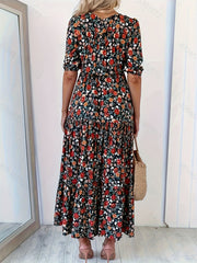  Floral Print Long Sleeve V Neck Maxi Dress