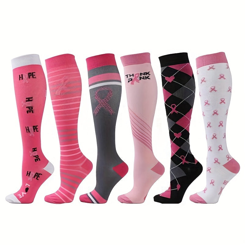 Letter & Bow Print Calf Socks Compression Knee High Women's Stockings