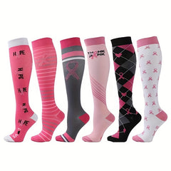 Letter & Bow Print Calf Socks Compression Knee High Women's Stockings