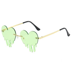 Men's Melting Heart Sunglasses Golden Metal Frameless Tear Drop Eyewear