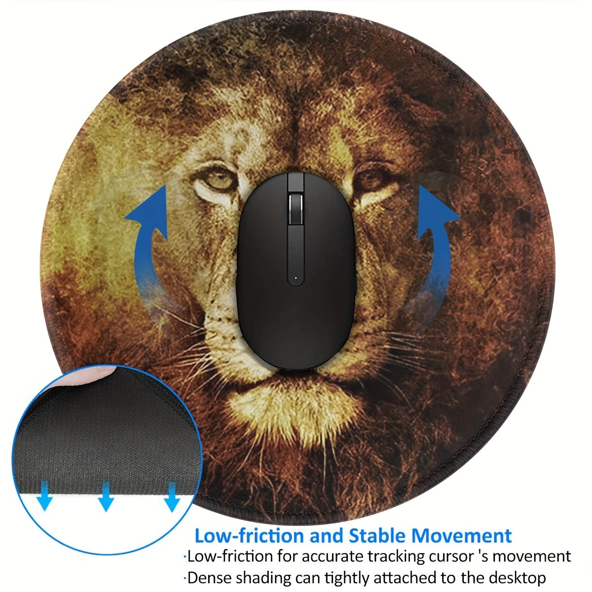 Flame Lion Pattern Mouse Pad Round Mouse Mat Non Slip Rubber Base Mousepad