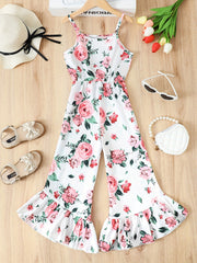 Girls Flower Pattern Jumpsuit Sleeveless Romper Ruffle Bottom Kids Clothes