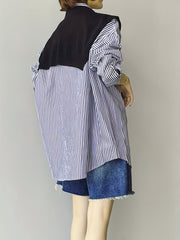Striped Print Button Front Shirt for Women