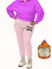 Women's Plus Plaid Car & Tree Print Fleece Lined Joggers