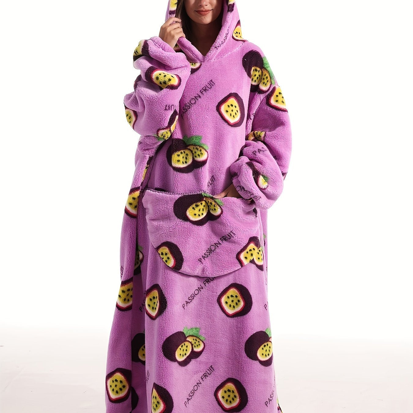 Sherpa Fleece Oversized Hooded TV Blanket Women's Passion Fruit Nightgown