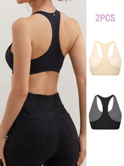2 Seamless Solid Sports Bras Comfy & Breathable Running Workout Bra