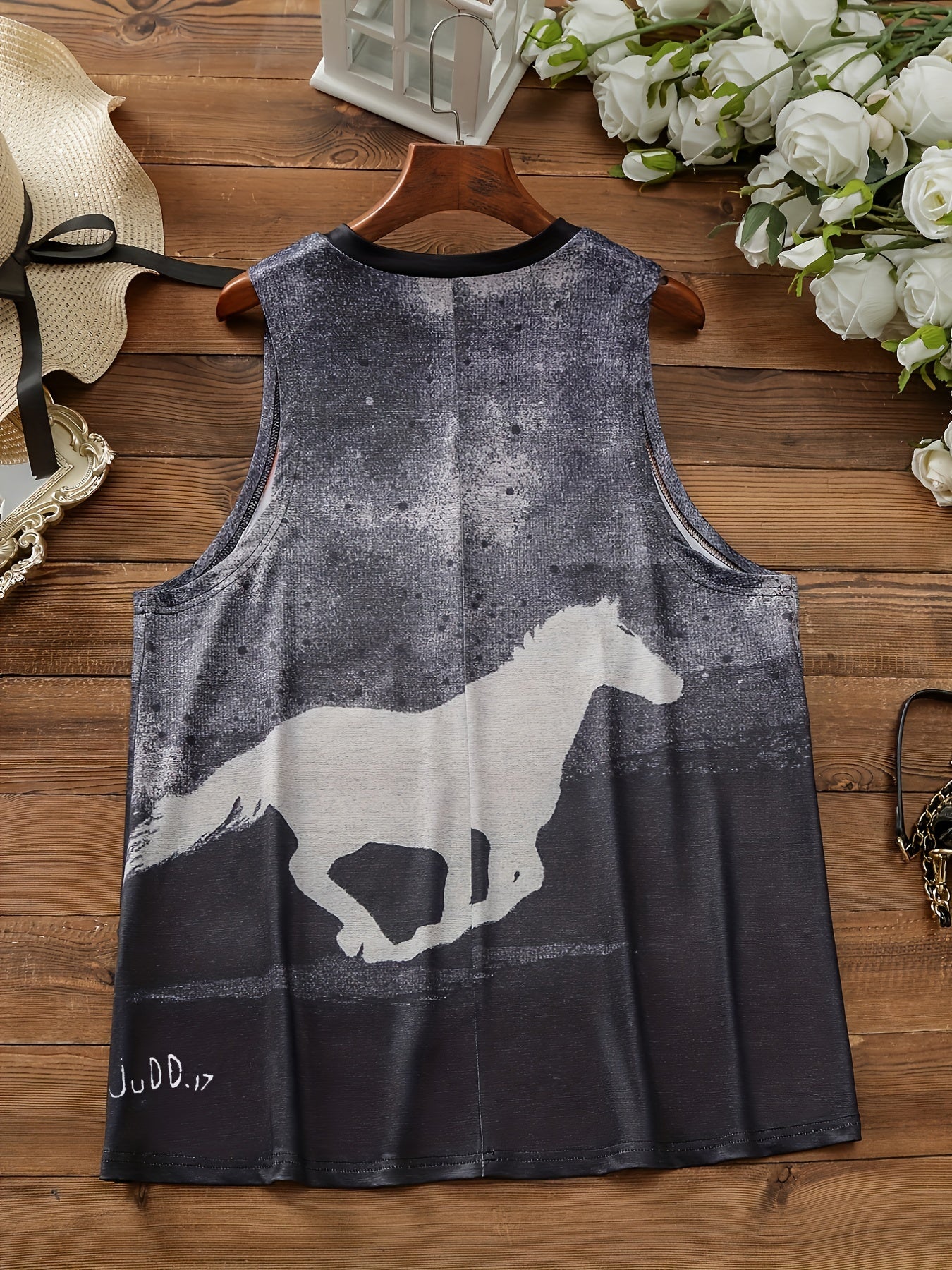  Colorblock Horse Print Tank Top