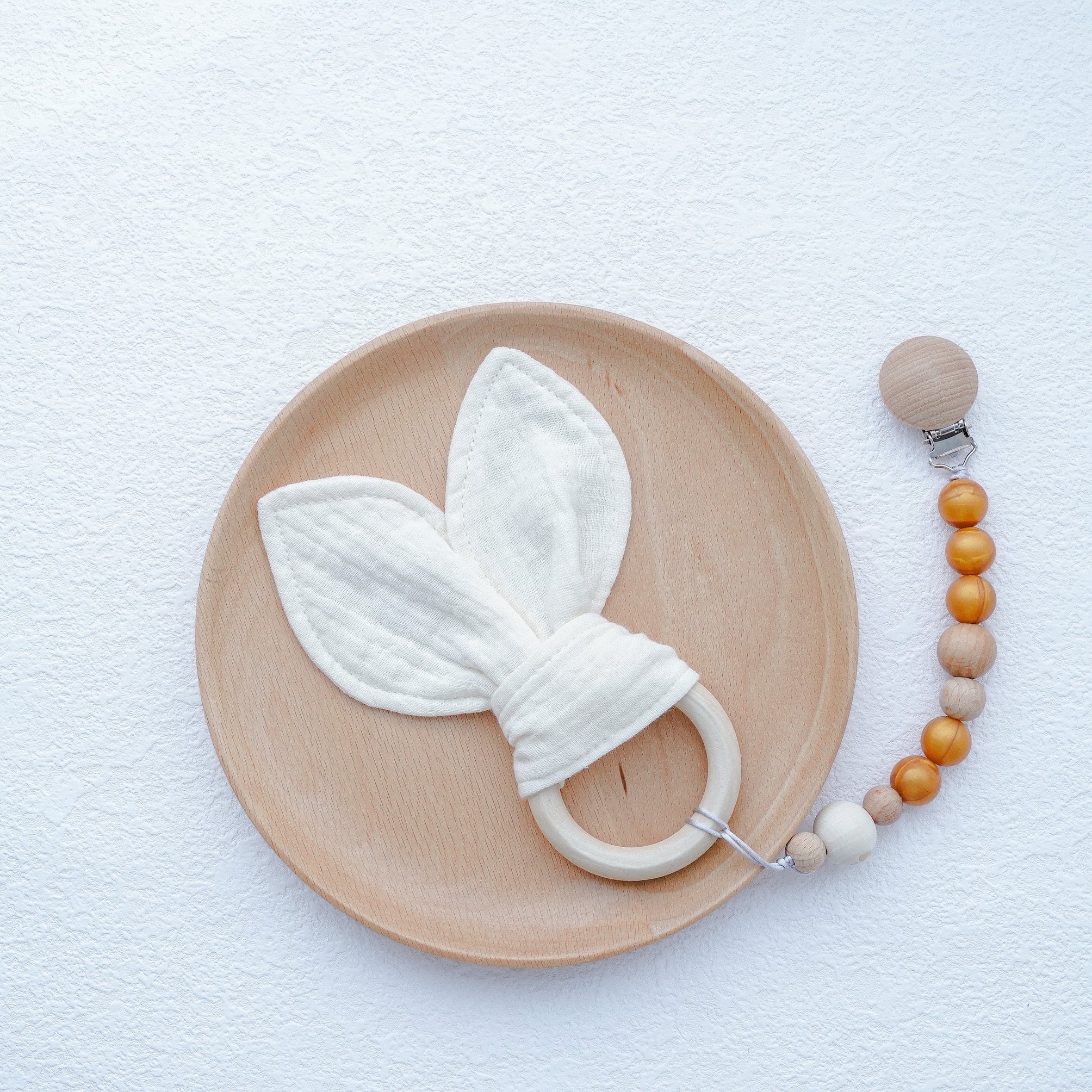 Baby Chewable Maple Wooden Teething Toy & Pacifier Accessories Set