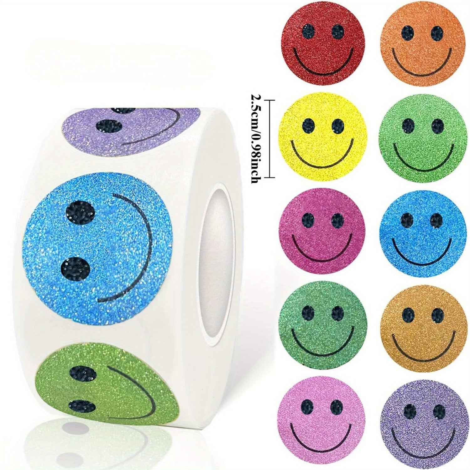 500 Pack Colorful Face Foil Stickers 1 Inch Glittery Self Adhesive Labels