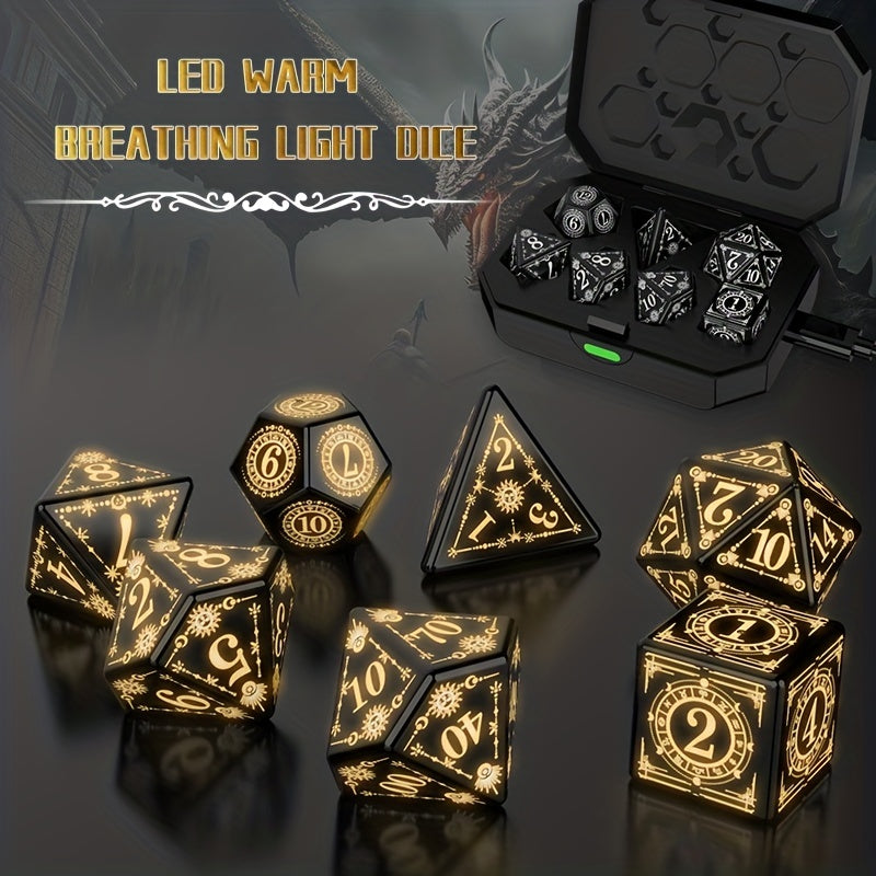 7 Pc Rechargeable LED Dice Set - Add Warm Breathing Light To Your Board Games