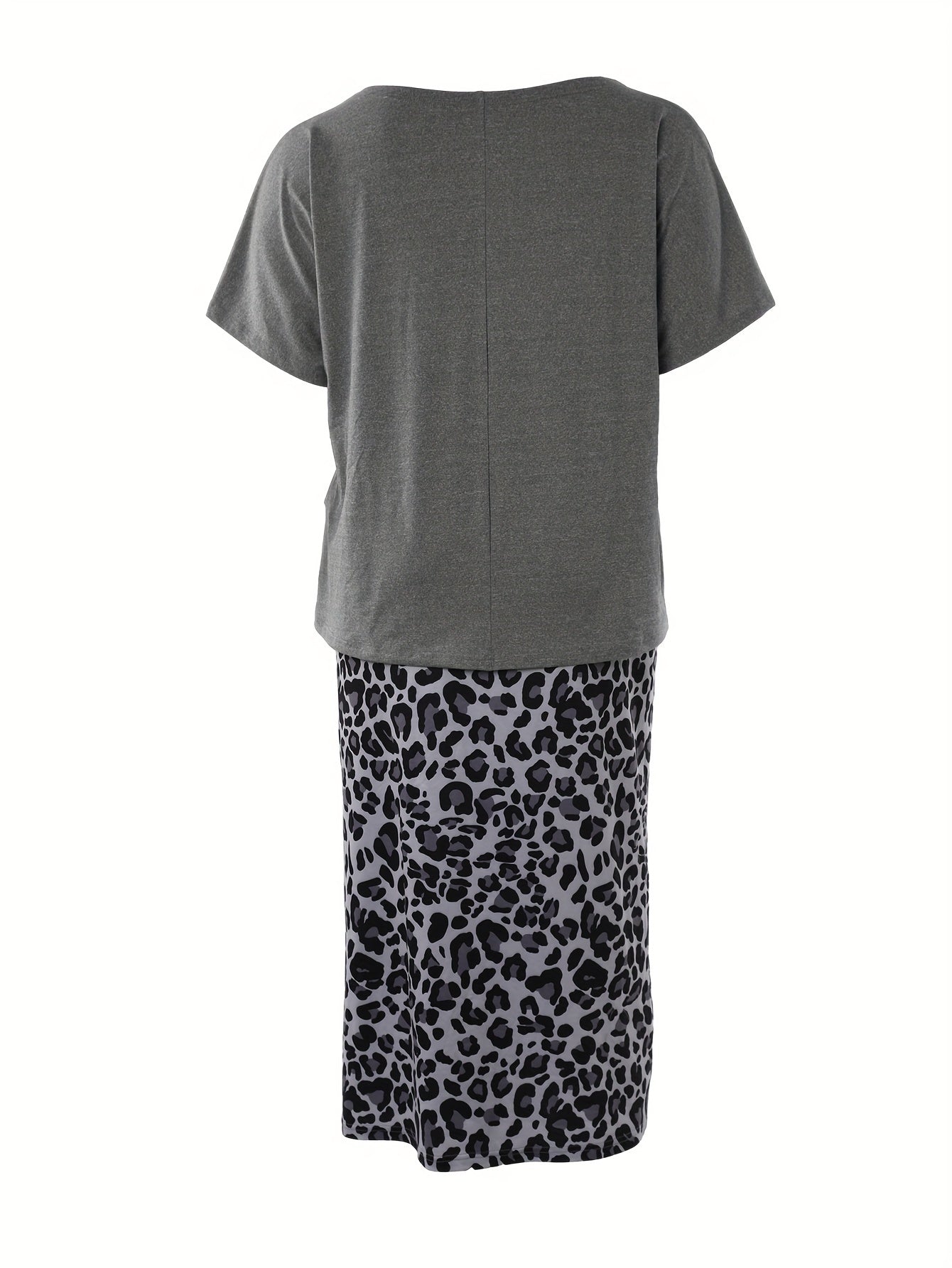  Leopard Heart Print Tee & Skirt Set