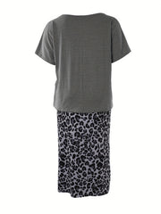  Leopard Heart Print Tee & Skirt Set