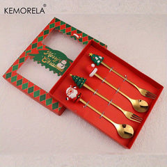 6PCS Christmas Fork And Spoon Set Stainless Steel Tableware Gift Set