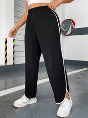  Casual Pants Women's Plus Contrast Binding Straight Leg Loose Trousers