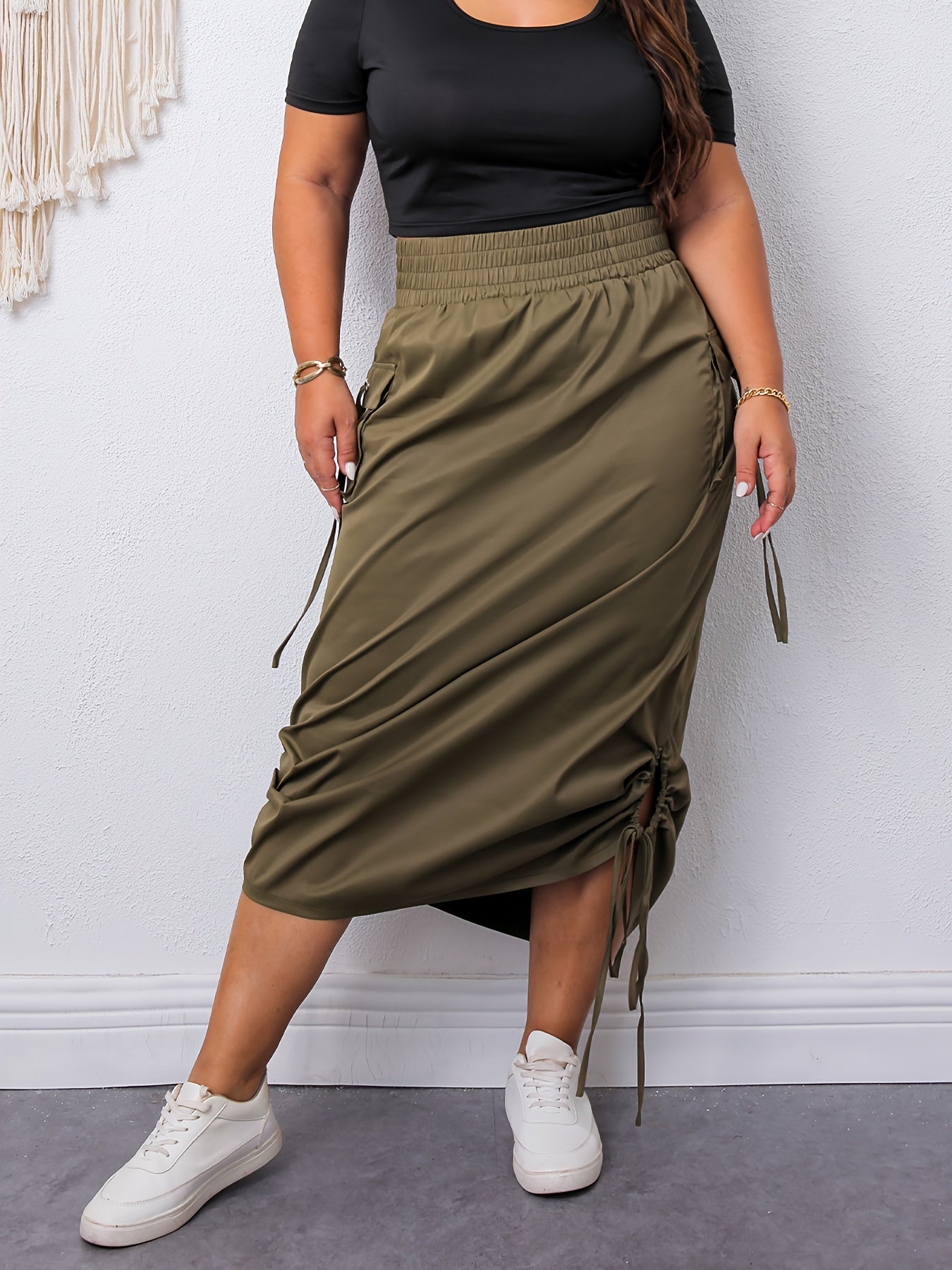 Elastic High Rise Cargo Skirt