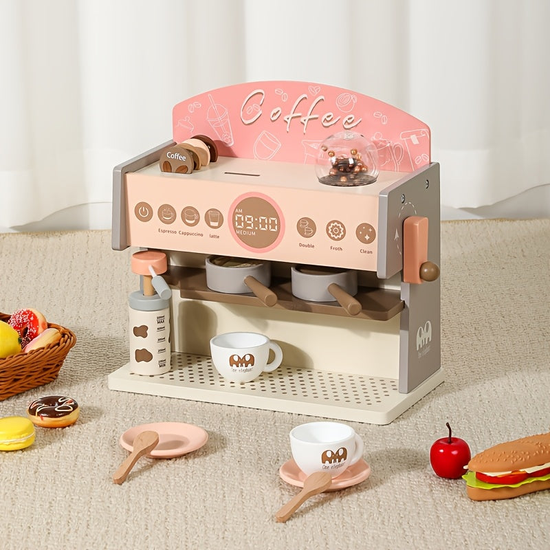 Wooden Coffee Machine Toy Set for Kids Pretend Play Accessories Learning Kit