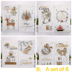 8pcs Christmas Greeting Card Set w/ Envelopes 3D Congratulation Card