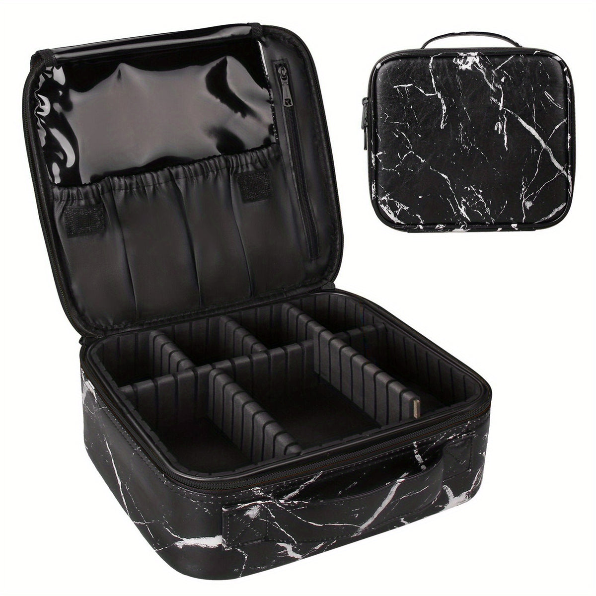 Travel Makeup Train Case Organizer Portable Storage Bag With Adjustable Dividers