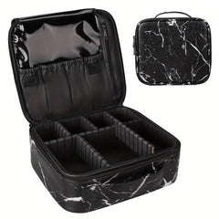 Travel Makeup Train Case Organizer Portable Storage Bag With Adjustable Dividers