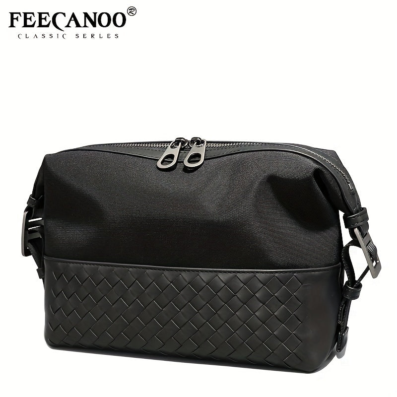 Men's Oxford Cloth Leather Woven Handbag Casual Storage Bag