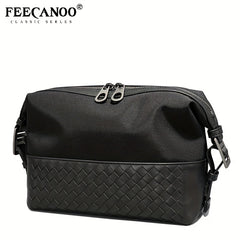 Men's Oxford Cloth Leather Woven Handbag Casual Storage Bag