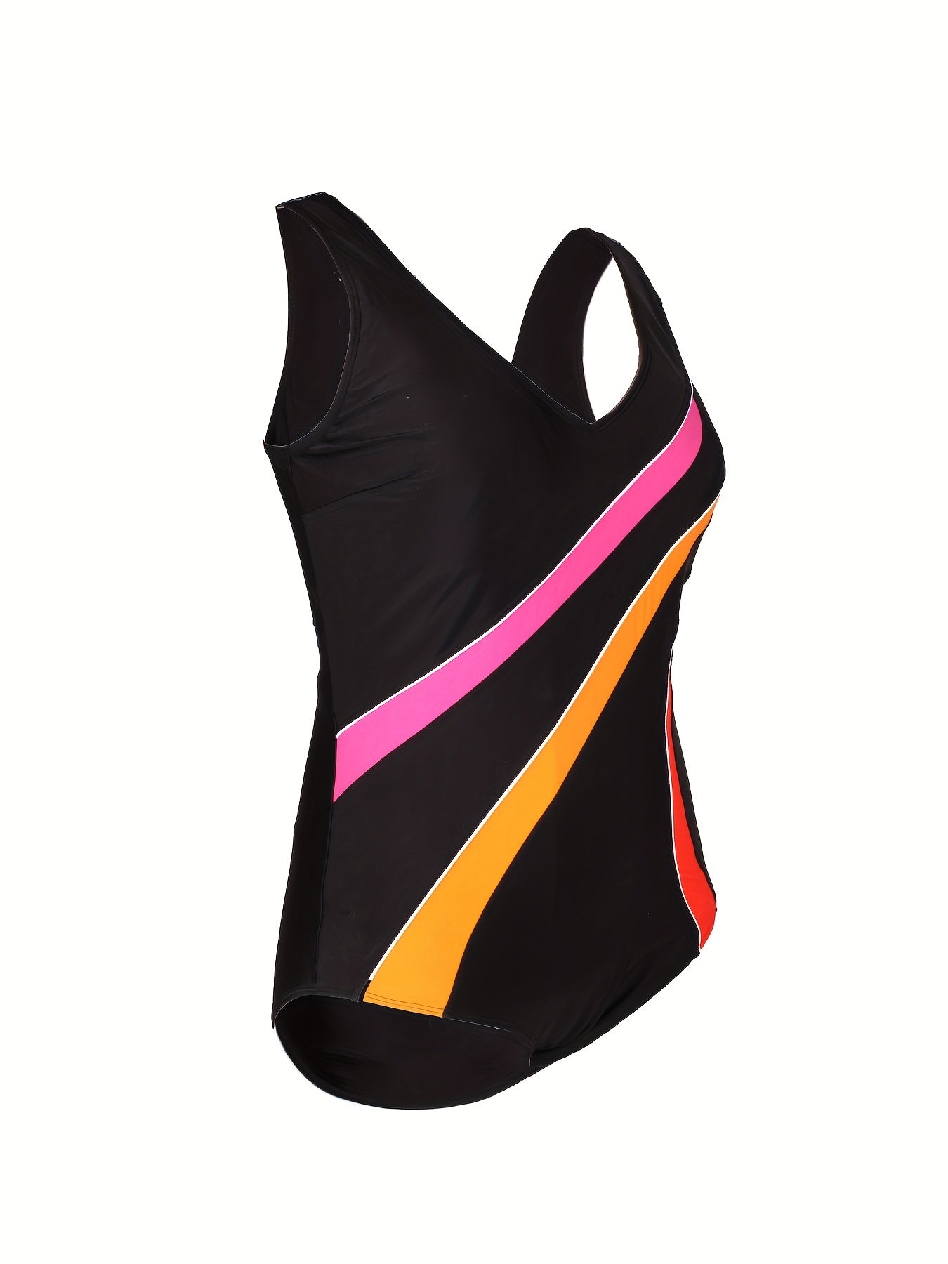  Stripe Print V Neck One Piece Swimsuit